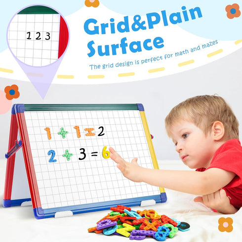 SWANCROWN Portable Magnetic Dry Erase White Board for Kids, 16x12 Inch Double Sided Tabletop Easel with 82Pcs Magnets