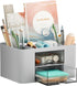 Marbrasse Pen Organizer with 2 Drawers, Multi-Functional Desk Holder with 5 Compartments for Office Art Supplies
