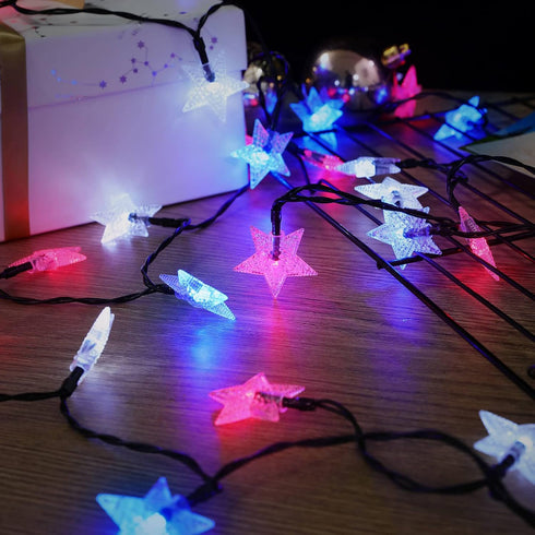 SEMILITS Outdoor Solar String Lights, 50LEDs with 3D Shaped Crystal Star String Lights for Garden Decorations (Blue