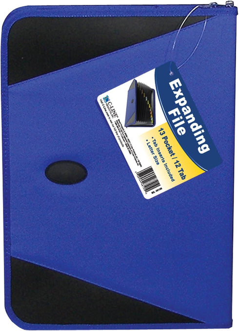 C-Line Expanding File, 13-Pocket with Zipper Closure, Blue (48105)