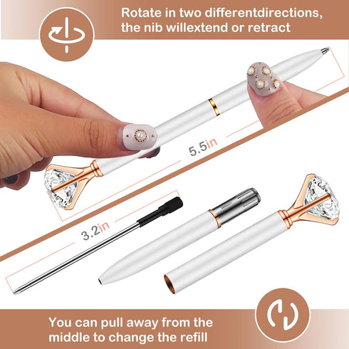 PASISIBICK Pack of 20 White Diamond Pens, Bling Gem Pen Décor Gifts for Women Bridesmaid Coworkers, Black Ink