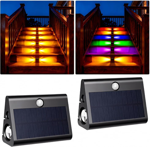 2 Pack Motion Sensor Solar Step Lights, Ip67 Waterproof Outdoor Stair Light,Warm