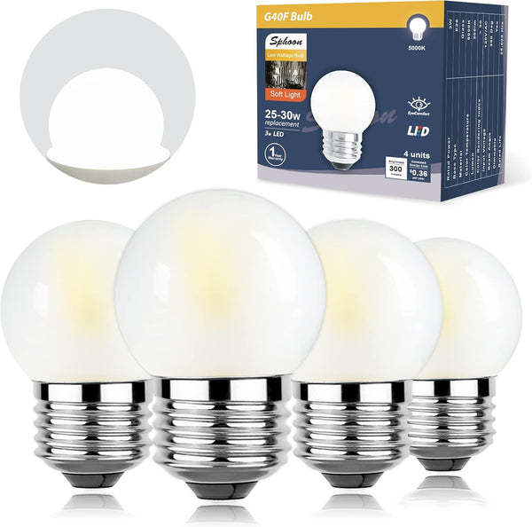 Dimmable 3W LED Bulb, 25 Watt Equivalent, Daylight 5000K, E26 Medium Base, Frosted, 300 Lumens, CRI 90+, G40, 4-Pack