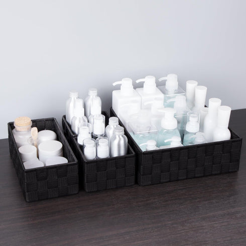 Posprica Woven Storage Baskets, Small Black Cube Bin Container, Tote Organizer Divider for Drawer, Closet, Shelf, Set