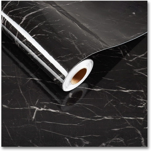 CRE8TIVE Black Marble Contact Paper for Countertops, Waterproof Peel and Stick Wallpaper 12"x80" for Cabinets