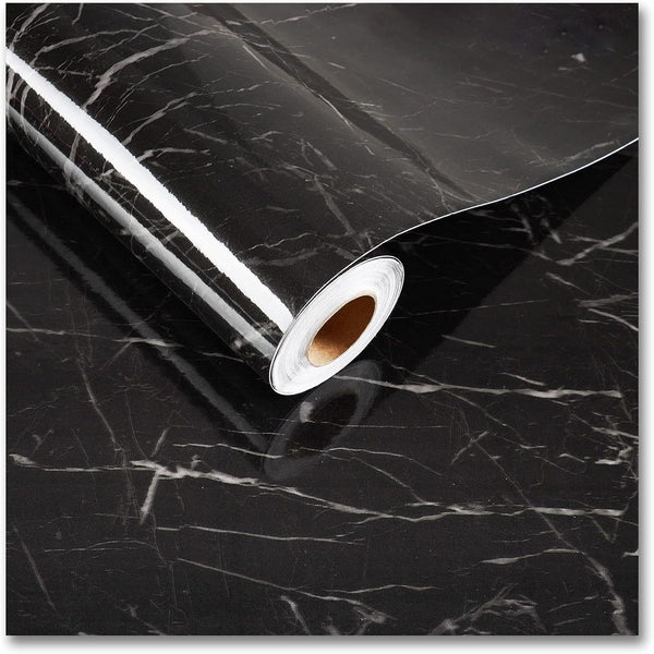 CRE8TIVE Black Marble Contact Paper for Countertops, Waterproof Peel and Stick Wallpaper 12"x80" for Cabinets