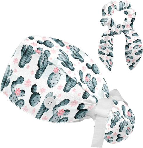 CHENZZZZ Red Blooming Rose Flowers Black Working Cap with Scrunchy and Ribbon Tie