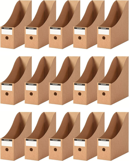 Foldable Desk File Holder Organizer, Sturdy Cardboard Magazine Storage Box with Blank Label Stickers for Home & Office