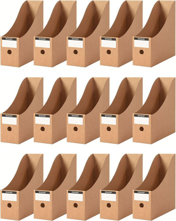 Foldable Desk File Holder Organizer, Sturdy Cardboard Magazine Storage Box with Blank Label Stickers for Home & Office