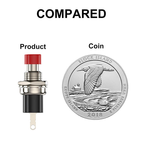 Mini Push Button Switch, 1A 250V AC SPST Momentary Switches with Wire, Normal Closed (NC) Red Cap - 10pcs