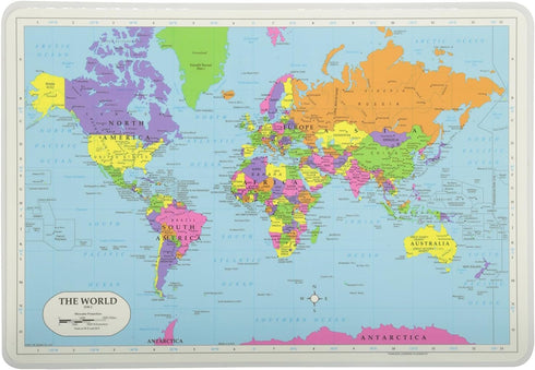Painless Learning Large Educational Placemats Sets USA Map and World Map Non Slip Washable