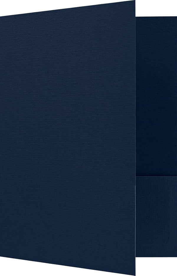 LUXPaper 9" x 12" Presentation Folders, Two Pocket, Nautical Blue Linen, 100lb Cover, 25 Qty