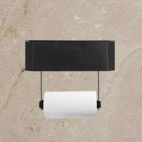 PRETYZOOM Wall-Mounted Stainless Steel Toilet Paper and Wipes Holder with Phone Shelf Bathroom Tissue Box Storage Rack