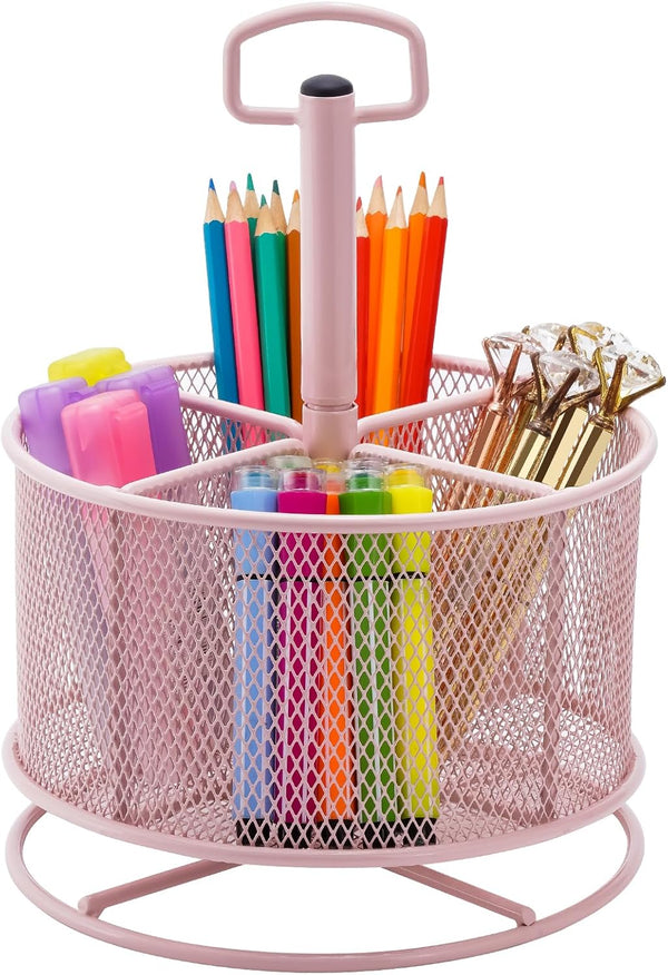 Marbrasse Mesh Desk Organizer, 360-Degree Rotating Multi-Functional Pen Holder, Desktop Stationary Storage Box