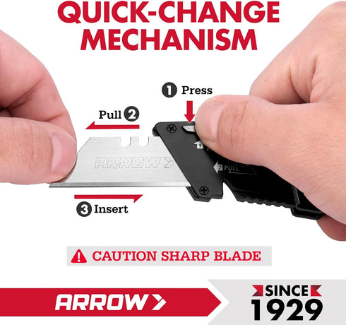 10 SK2 ARROW Folding Utility Knife, Quick-Change Box Cutter with Belt Clip, Liner Lock, Heavy Duty Aluminum Razor Knife