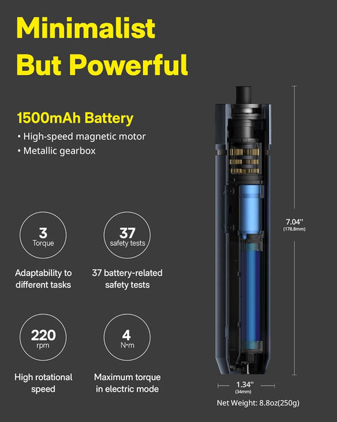 25-Piece 1/4'' 1500mAh HOTO Upgraded Electric Screwdriver Kit, Hex, Magnetic Lid, Rechargeable Cordless Screwdriver