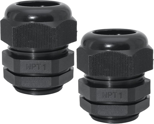 1" NPT Nylon Cable Glands, IP68 Waterproof Adjustable Cord Grip Connector for 18-25mm Cable Diameter, 2 Pcs