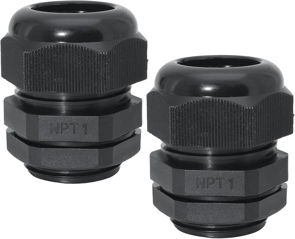 1" NPT Nylon Cable Glands, IP68 Waterproof Adjustable Cord Grip Connector for 18-25mm Cable Diameter, 2 Pcs