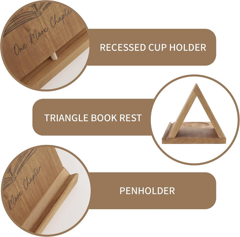 LITIVY Wooden Triangle Bookmark, Small Bookshelf with Drink Holder, Wood Book Reading Rest with Slotted, Book Corner