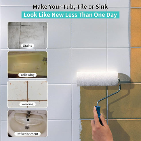 35oz, Countertop 50-55sq.ft Tub and Tile Refinishing Kit Low Odor Paint, Shower Sink Paint for Bathroom Kitchen