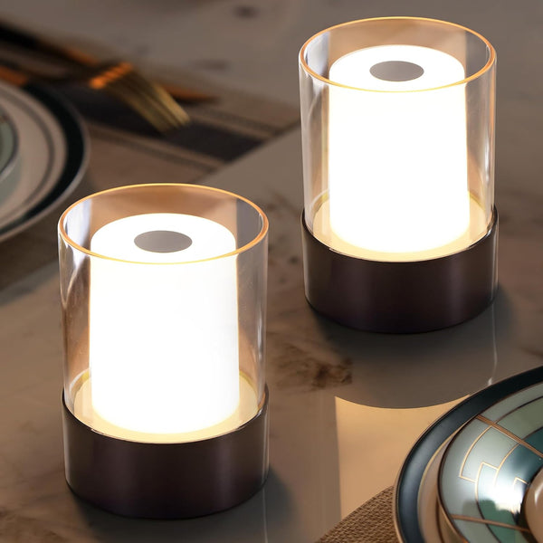 LED 4" Mini Cordless Table Lamp 2 Pack, Outdoor Waterproof Lamp, Rechargeable