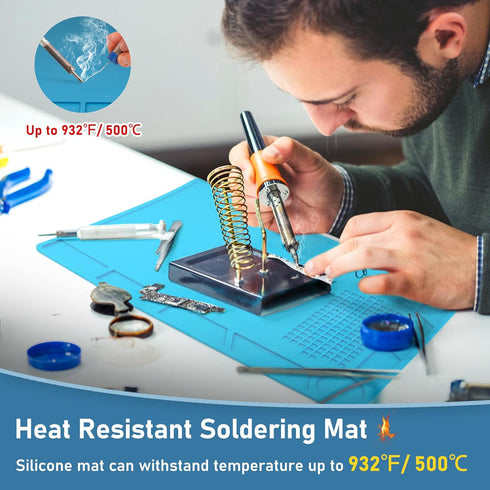 XOOL Blue Magnetic Silicone Work Mat - Heat Resistant Soldering Mat with Scale Ruler and Screw Position, 13.8''×9.8''