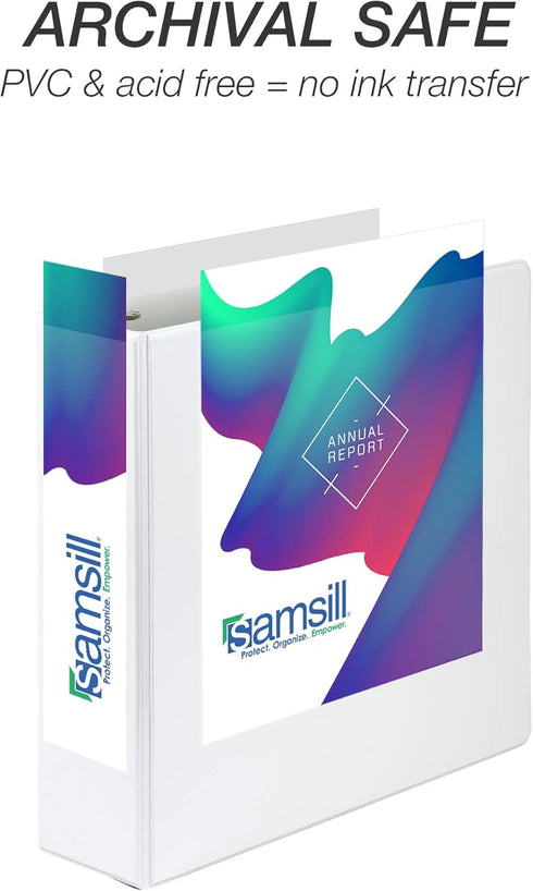 Samsill Durable 3 Inch Binder, D Ring Binder, Customizable Clear View Cover, White, Holds 625 Pages