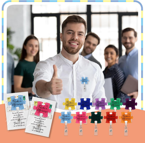 ReliThick 30 Set Employee Appreciation Gifts Bulk, Puzzle Badge Reel with Thank You Cards, Retractable ID Badge Holder