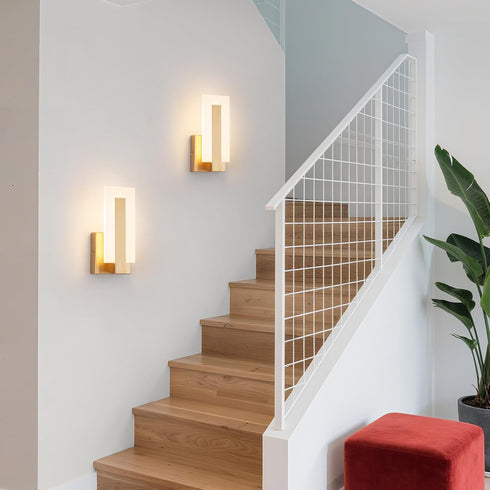 JERANDO 3000K Modern LED Wall Sconces, Acrylic Gold Wall Lamp, Warm White Indoor Wall Light, Hardwired Wall Mount