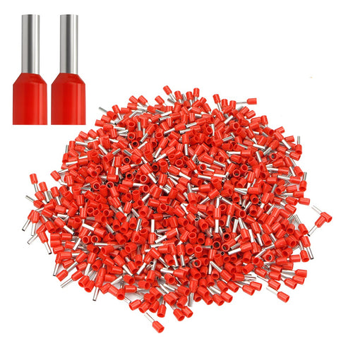 XHF 1000 PCS AWG 16/1.5mm² Wire Ferrules Insulated Copper Crimp Connectors, Red Crimp Pin Terminals