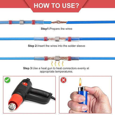 300 Butt Splice Red Solder Seal Wire Connectors - 22-18 Awg, Waterproof Insulated Electrical Terminals for Automotive