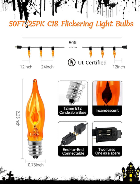 Adirxon 50Ft 25 Bulbs, Dimmable Rustic Elegance, Outdoor Flickering Flame Edison String Lights with & Weatherproof