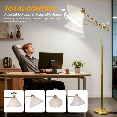 Dimmable Remote Floor Lamp for Living Room and Bedroom - Modern Tall Standing Lamps with Led Blub and Light - Gold Arc