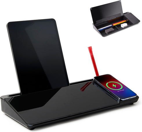 Garood Desktop Whiteboard with Wireless Fast Charger, Black Desk Organizer and Phone Holder