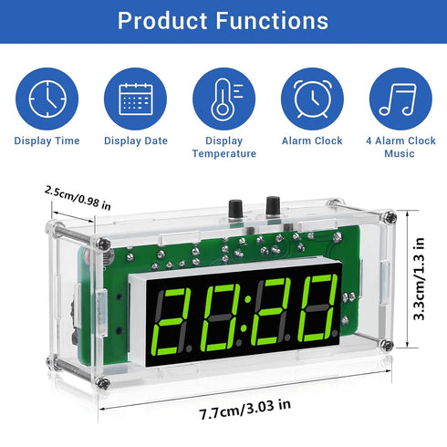 4-Digit MiOYOOW DIY Digital Clock Kit with Acrylic Shell, Electronics Alarm Clock Soldering Practice Kit