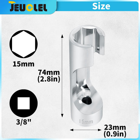 JEUCLEL 15mm 3/8" Drive Diesel Injector Fuel Line Socket Wrench, Flare Nut Socket for Fastener on Bent Pipes, Wired