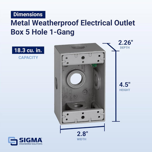 SIGMA ENGINEERED SOLUTIONS 14251-5X Weatherproof Metal Electrical Outlet Box, Gray, 1 Gang Box with Side Entry, (5)