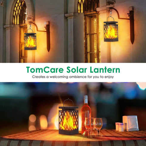 2 Pack(Black) TomCare Solar Lights Outdoor Flickering Flame Solar Lantern Outdoor Hanging Lanterns Decorative Outdoor