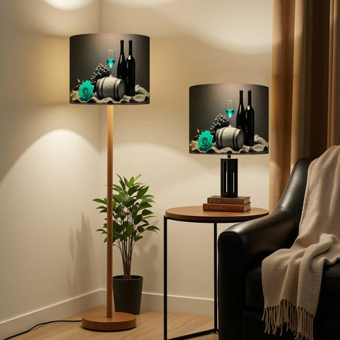 RAINFALLARING 1 Pack 13"x13"x10" Drum Lampshades Wine Teal Rose Gray Cask Black White Modern Art Wine Bottles Lampshade