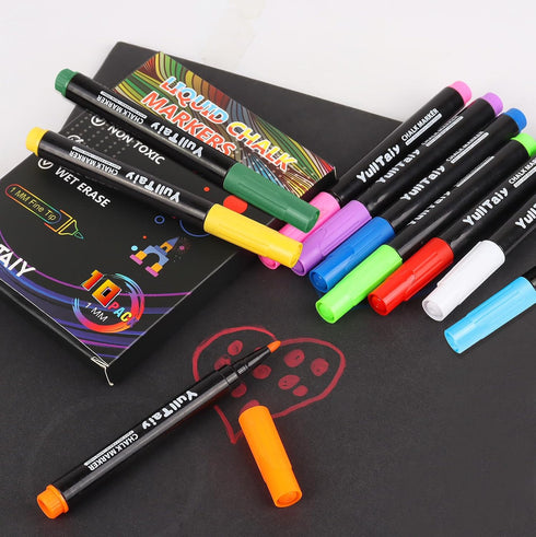 YullTaiy 1mm (10 Liquid Chalk Markers for Acrylic Calendar Planning Board, Dry Erase Board Whiteboard, Glass, Mirror