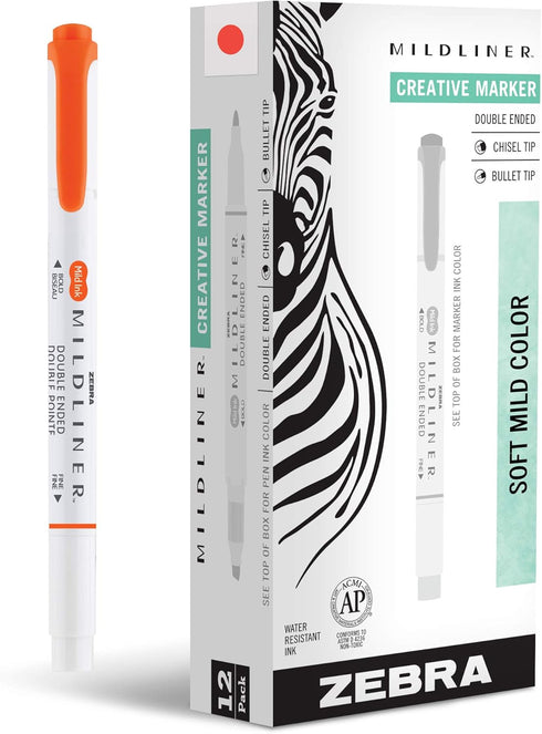 Zebra Pen Mildliner 12-Pack Double-Ended Highlighter Marker Set, Broad and Fine Point Tips, Mild Marigold Ink, No Bleed