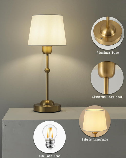 AILELANG Dimmable 3000/4000/6000K Rechargeable Table Lamps Cordless, Portable Touch Battery Powered Lights with Fabric