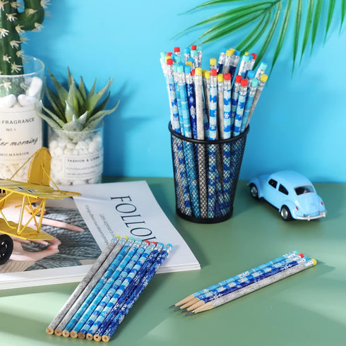 Sherr 144 Pieces Snowflake Pencils Bulk, Winter Pencils for Holiday Thanksgiving Christmas Birthday Present Party Favor