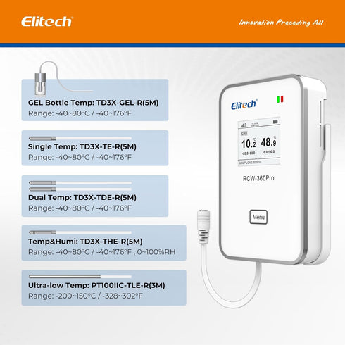 Elitech External Temperature Probe, Temperature Sensor for RCW-360Pro Device, Monitor -40~176?, 16.4ft