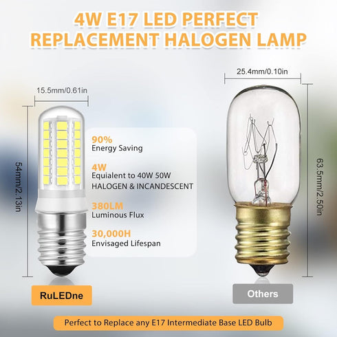 Dimmable E17 LED Bulbs Under Microwave Over Stove Lights, Daylight 6000K 6500K, 40W Incandescent Equivalent, Pack of 2 by RuLEDne
