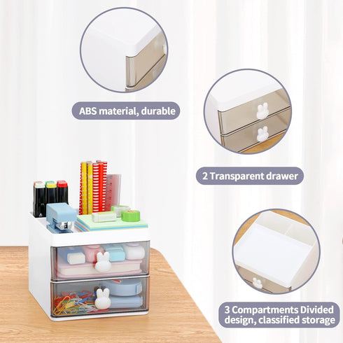 LETURE Small Desk Organizer With Drawer, Office Desktop Storage Box for Business Card/Pen/Pencil/Mobile Phone/Stationery