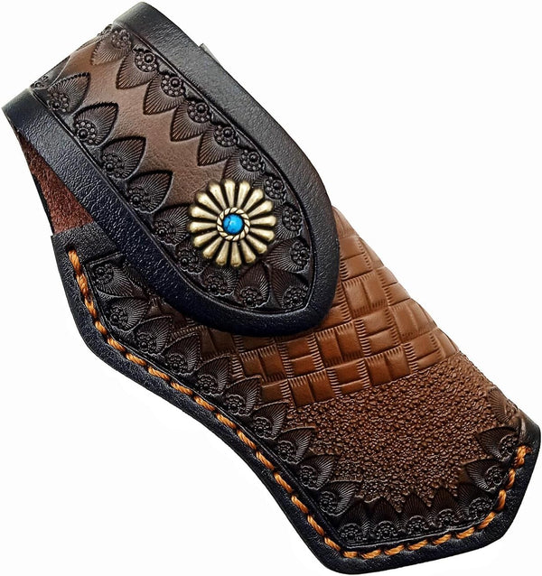5'' Leather Folding Pocket Knife Sheath for Buck 110, Dark Brown Knife Holster
