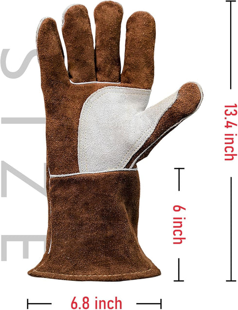 YESWELDER 14-Inch Welding Gloves, Cow Leather Heat/Fire Resistant Mitts for Forge/Mig/Stick Welding
