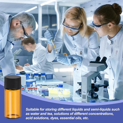 PATIKIL 5ml Amber Glass Vials, 100 Pack with Screw Cap, 3 Dropper, 2 Funnel, Leak-Proof Liquid Vial for Lab