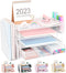 Desk Organizers and Accessories, 4 Tier Tray Letter Paper Organizer with Vertical File Holder for Office Supplies, White